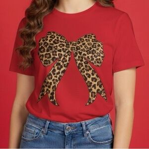 Red T-Shirt with Leopard Print Bow